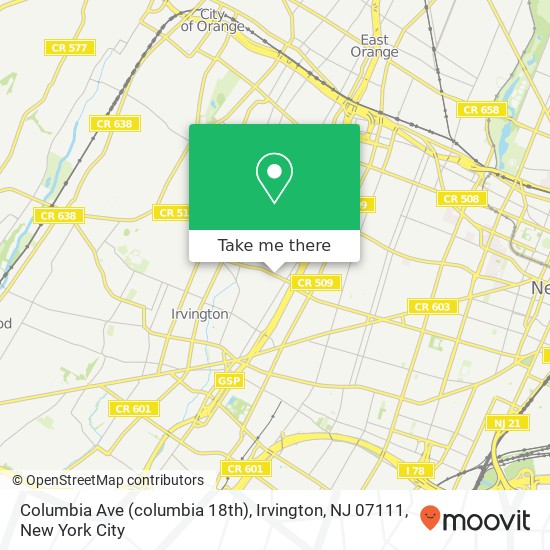 Mapa de Columbia Ave (columbia 18th), Irvington, NJ 07111