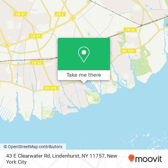 Mapa de 43 E Clearwater Rd, Lindenhurst, NY 11757