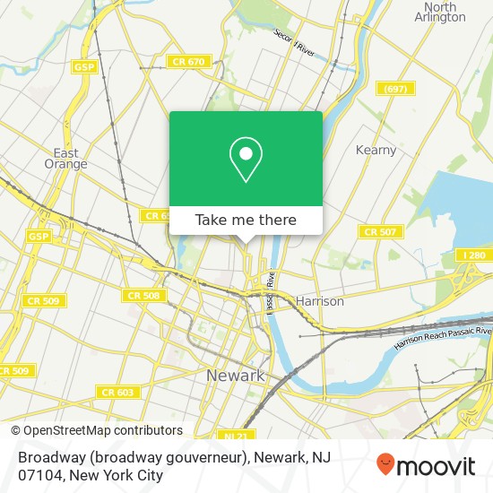 Mapa de Broadway (broadway gouverneur), Newark, NJ 07104
