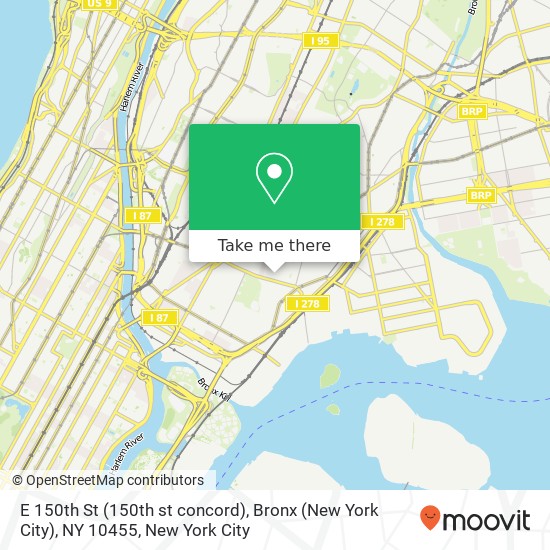 Mapa de E 150th St (150th st concord), Bronx (New York City), NY 10455