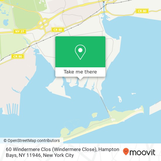 Mapa de 60 Windermere Clos (Windermere Close), Hampton Bays, NY 11946