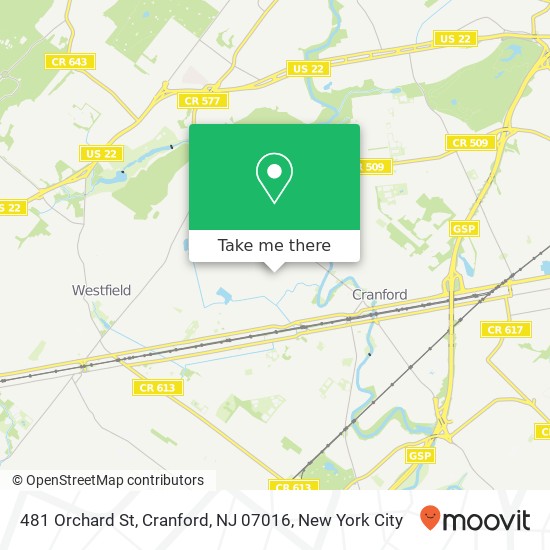 Mapa de 481 Orchard St, Cranford, NJ 07016