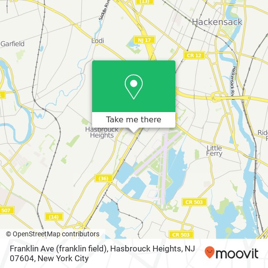 Mapa de Franklin Ave (franklin field), Hasbrouck Heights, NJ 07604