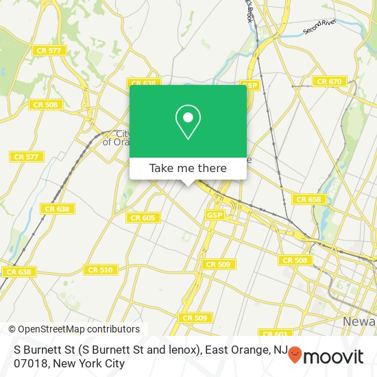 Mapa de S Burnett St (S Burnett St and lenox), East Orange, NJ 07018