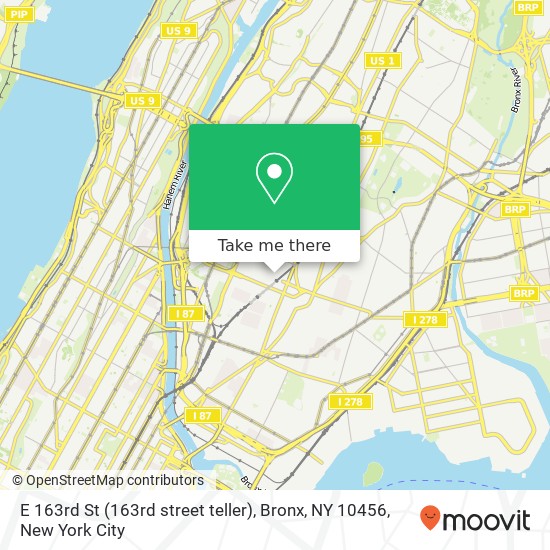 Mapa de E 163rd St (163rd street teller), Bronx, NY 10456