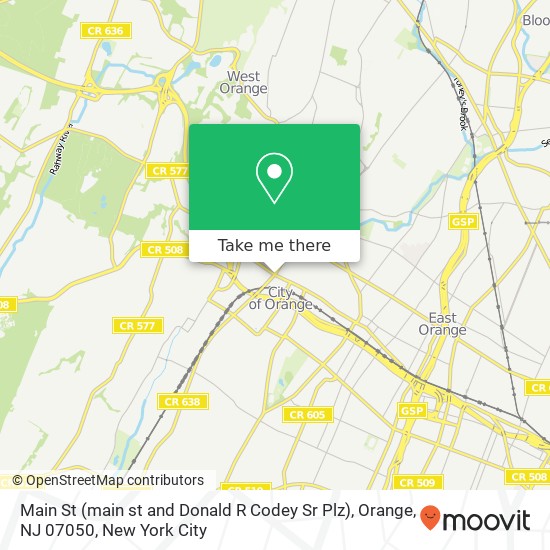 Mapa de Main St (main st and Donald R Codey Sr Plz), Orange, NJ 07050
