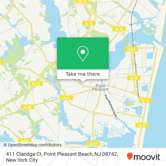 Mapa de 411 Claridge Ct, Point Pleasant Beach, NJ 08742