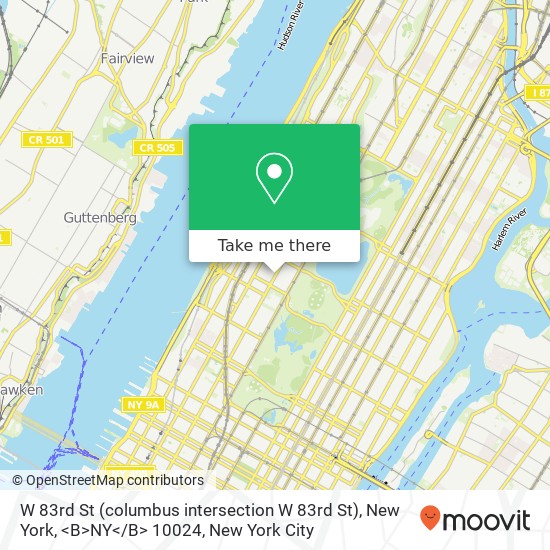 Mapa de W 83rd St (columbus intersection W 83rd St), New York, <B>NY< / B> 10024