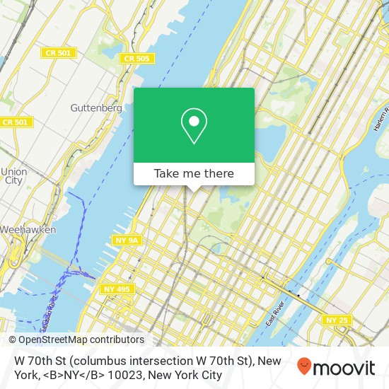 Mapa de W 70th St (columbus intersection W 70th St), New York, <B>NY< / B> 10023