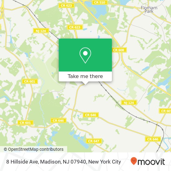 Mapa de 8 Hillside Ave, Madison, NJ 07940