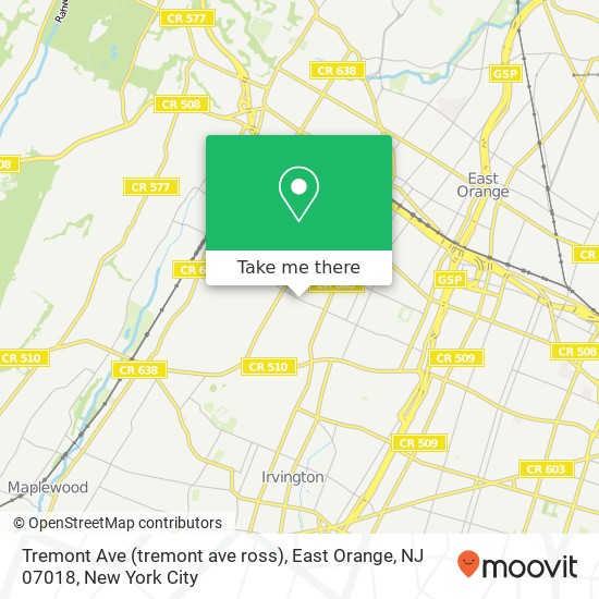 Mapa de Tremont Ave (tremont ave ross), East Orange, NJ 07018