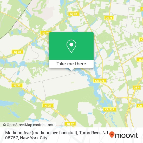 Mapa de Madison Ave (madison ave hannibal), Toms River, NJ 08757
