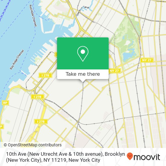 Mapa de 10th Ave (New Utrecht Ave & 10th avenue), Brooklyn (New York City), NY 11219