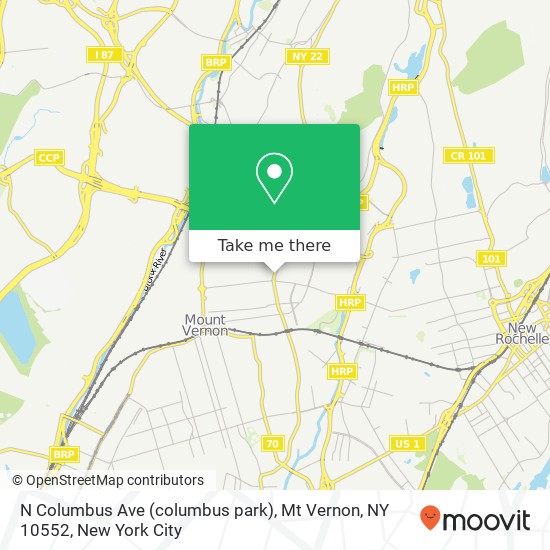 Mapa de N Columbus Ave (columbus park), Mt Vernon, NY 10552