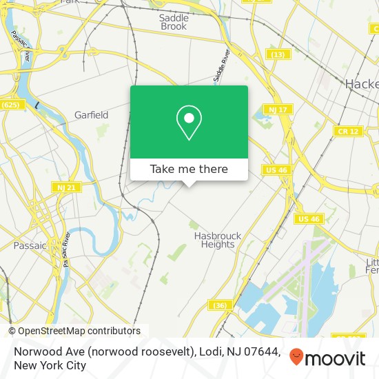 Mapa de Norwood Ave (norwood roosevelt), Lodi, NJ 07644