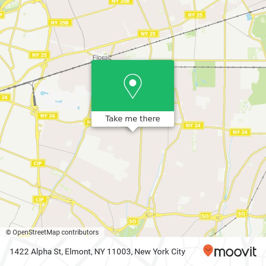 Mapa de 1422 Alpha St, Elmont, NY 11003