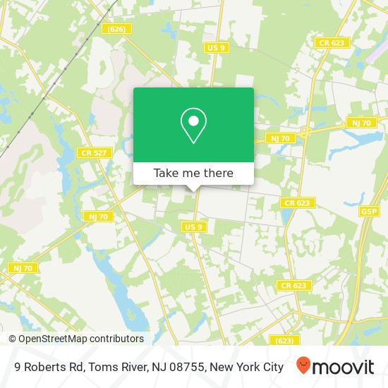 Mapa de 9 Roberts Rd, Toms River, NJ 08755