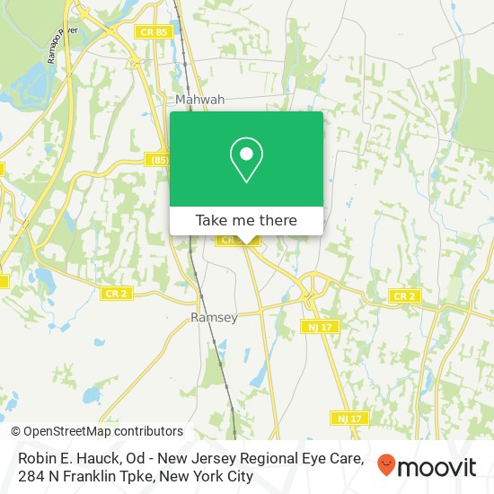 Mapa de Robin E. Hauck, Od - New Jersey Regional Eye Care, 284 N Franklin Tpke