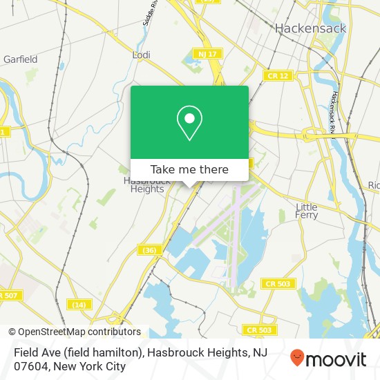 Mapa de Field Ave (field hamilton), Hasbrouck Heights, NJ 07604