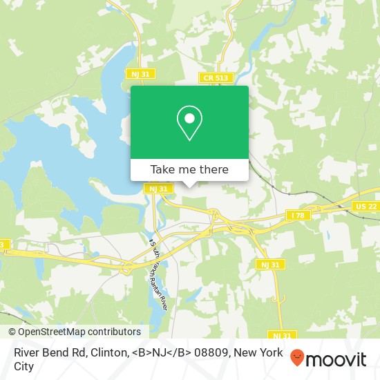 Mapa de River Bend Rd, Clinton, <B>NJ< / B> 08809