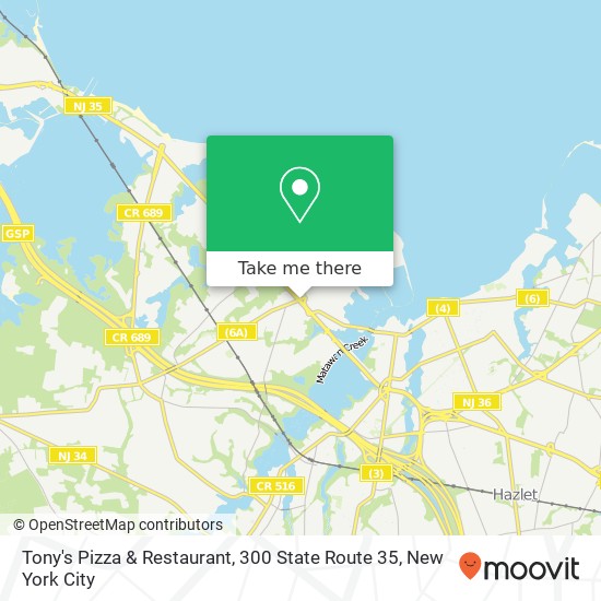 Tony's Pizza & Restaurant, 300 State Route 35 map