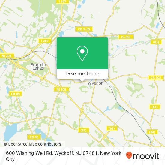 Mapa de 600 Wishing Well Rd, Wyckoff, NJ 07481