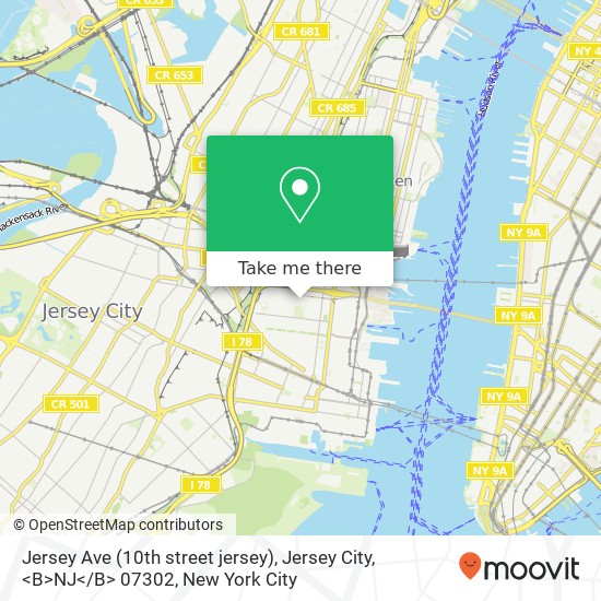 Mapa de Jersey Ave (10th street jersey), Jersey City, <B>NJ< / B> 07302