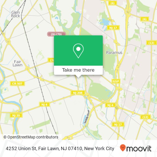 Mapa de 4252 Union St, Fair Lawn, NJ 07410