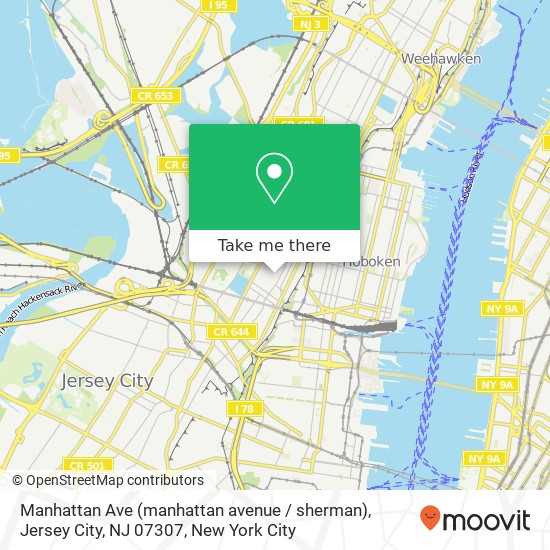 Mapa de Manhattan Ave (manhattan avenue / sherman), Jersey City, NJ 07307