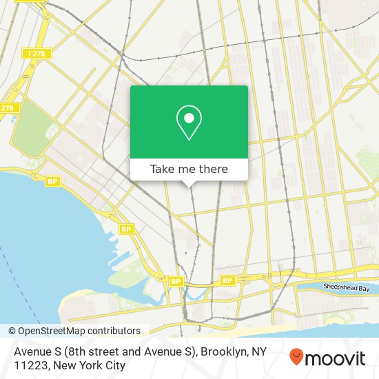 Mapa de Avenue S (8th street and Avenue S), Brooklyn, NY 11223