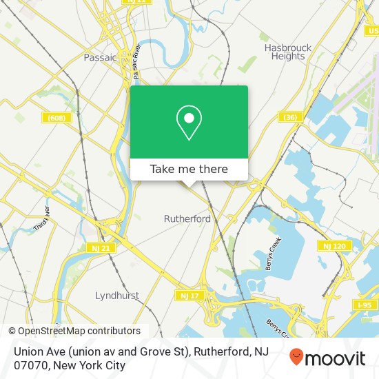 Mapa de Union Ave (union av and Grove St), Rutherford, NJ 07070