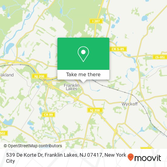 Mapa de 539 De Korte Dr, Franklin Lakes, NJ 07417