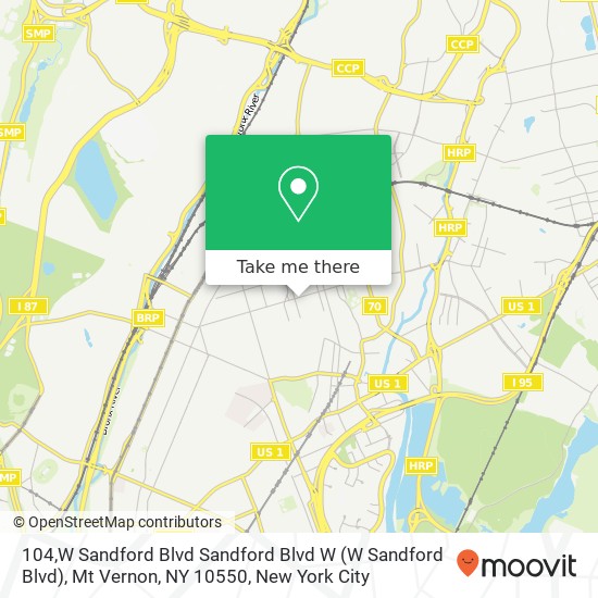 Mapa de 104,W Sandford Blvd Sandford Blvd W (W Sandford Blvd), Mt Vernon, NY 10550