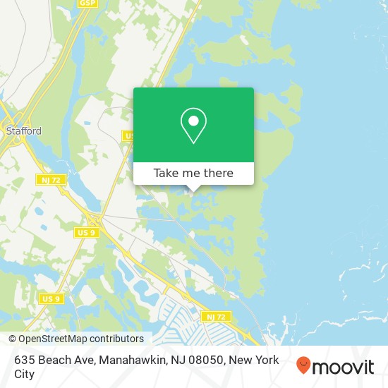 Mapa de 635 Beach Ave, Manahawkin, NJ 08050