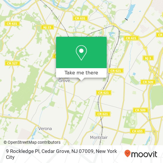 Mapa de 9 Rockledge Pl, Cedar Grove, NJ 07009
