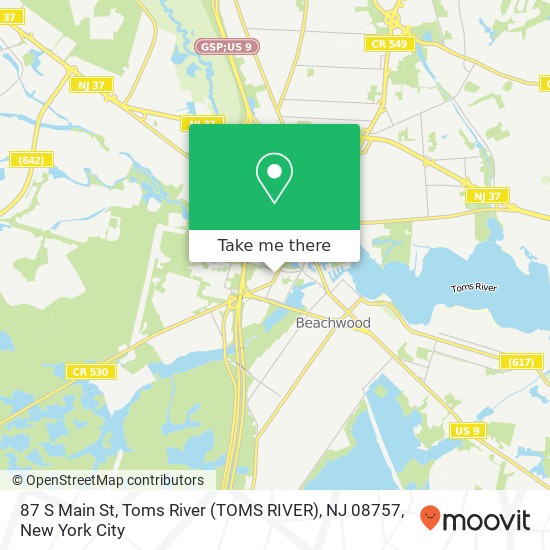 Mapa de 87 S Main St, Toms River (TOMS RIVER), NJ 08757