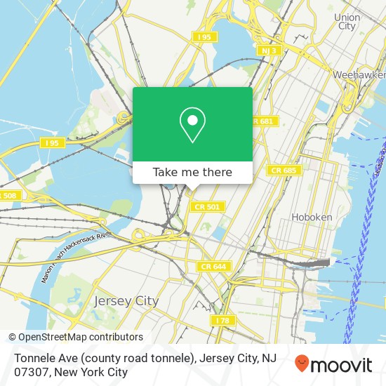 Mapa de Tonnele Ave (county road tonnele), Jersey City, NJ 07307