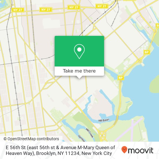 Mapa de E 56th St (east 56th st & Avenue M-Mary Queen of Heaven Way), Brooklyn, NY 11234