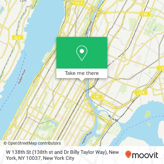 Mapa de W 138th St (138th st and Dr Billy Taylor Way), New York, NY 10037