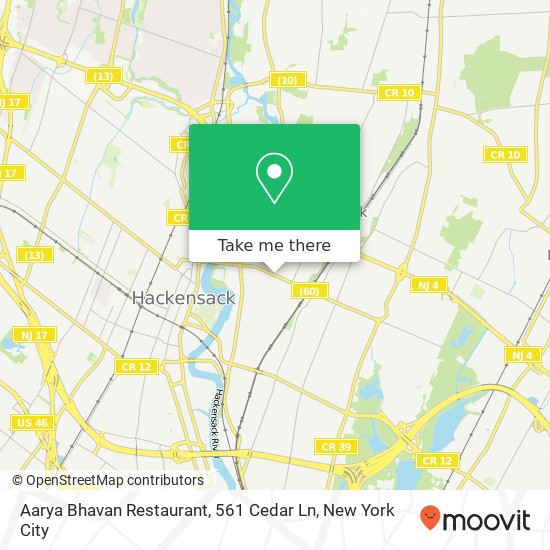 Mapa de Aarya Bhavan Restaurant, 561 Cedar Ln