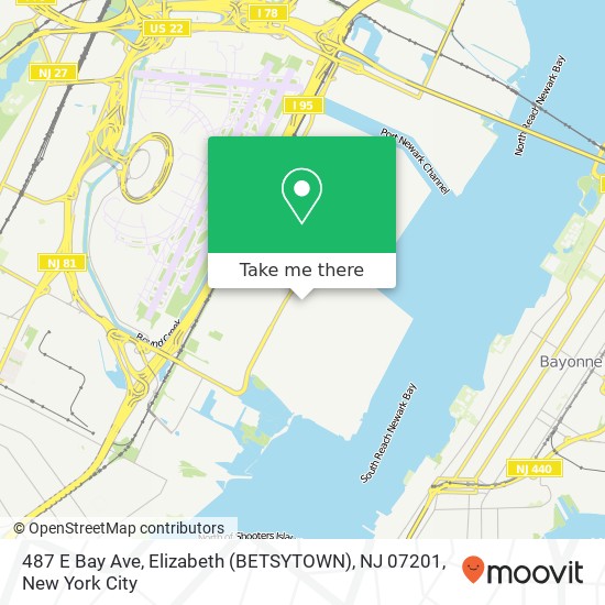 Mapa de 487 E Bay Ave, Elizabeth (BETSYTOWN), NJ 07201