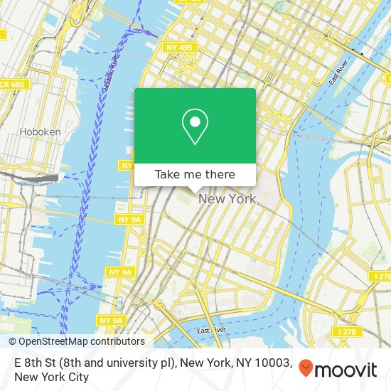 Mapa de E 8th St (8th and university pl), New York, NY 10003
