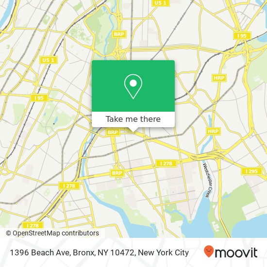 Mapa de 1396 Beach Ave, Bronx, NY 10472