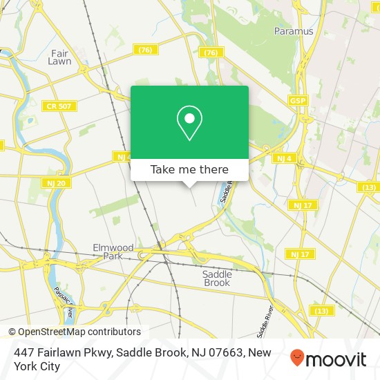 Mapa de 447 Fairlawn Pkwy, Saddle Brook, NJ 07663