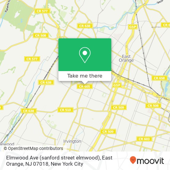 Mapa de Elmwood Ave (sanford street elmwood), East Orange, NJ 07018