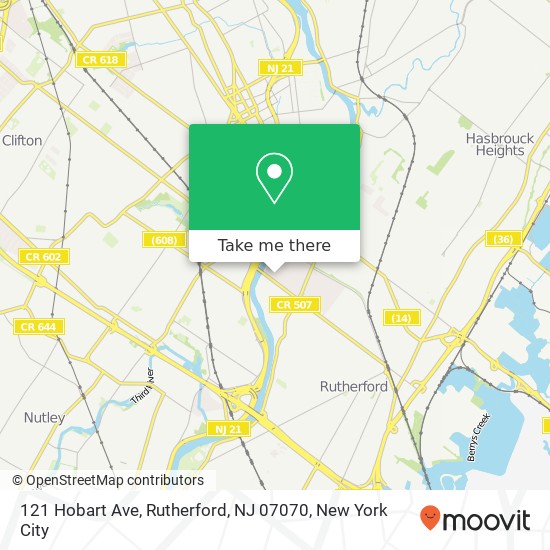 Mapa de 121 Hobart Ave, Rutherford, NJ 07070