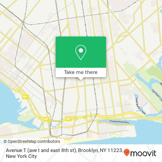 Mapa de Avenue T (ave t and east 8th st), Brooklyn, NY 11223