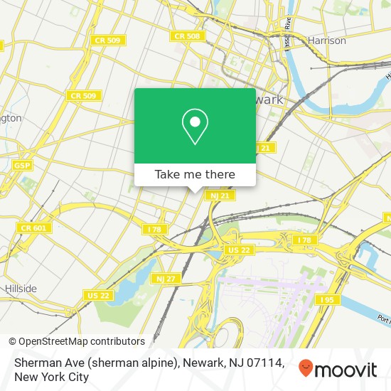 Mapa de Sherman Ave (sherman alpine), Newark, NJ 07114