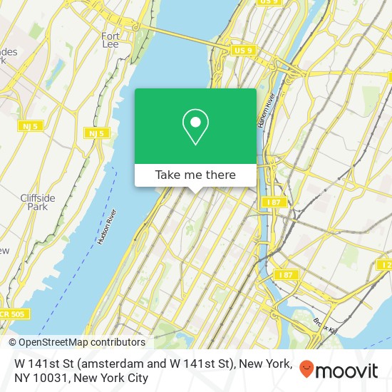 W 141st St (amsterdam and W 141st St), New York, NY 10031 map
