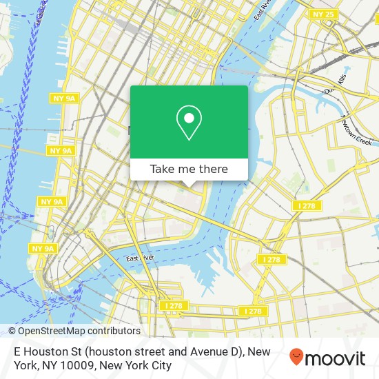 E Houston St (houston street and Avenue D), New York, NY 10009 map